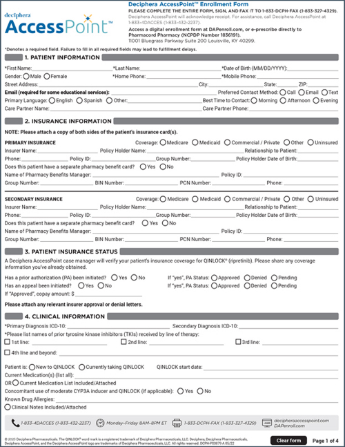 Deciphera AccessPoint Enrollment Form